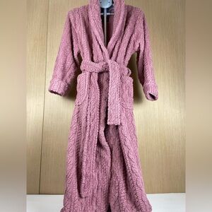 Room Service Pink Plush Sherpa Fleece Robe Medium Cozy Long Belted Lounge